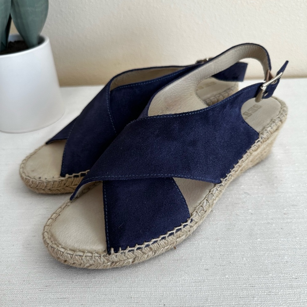 Sesto Dark Blue Suede Cross Strap Espadrille Wedge Sandals Woman’s 11 Brazil